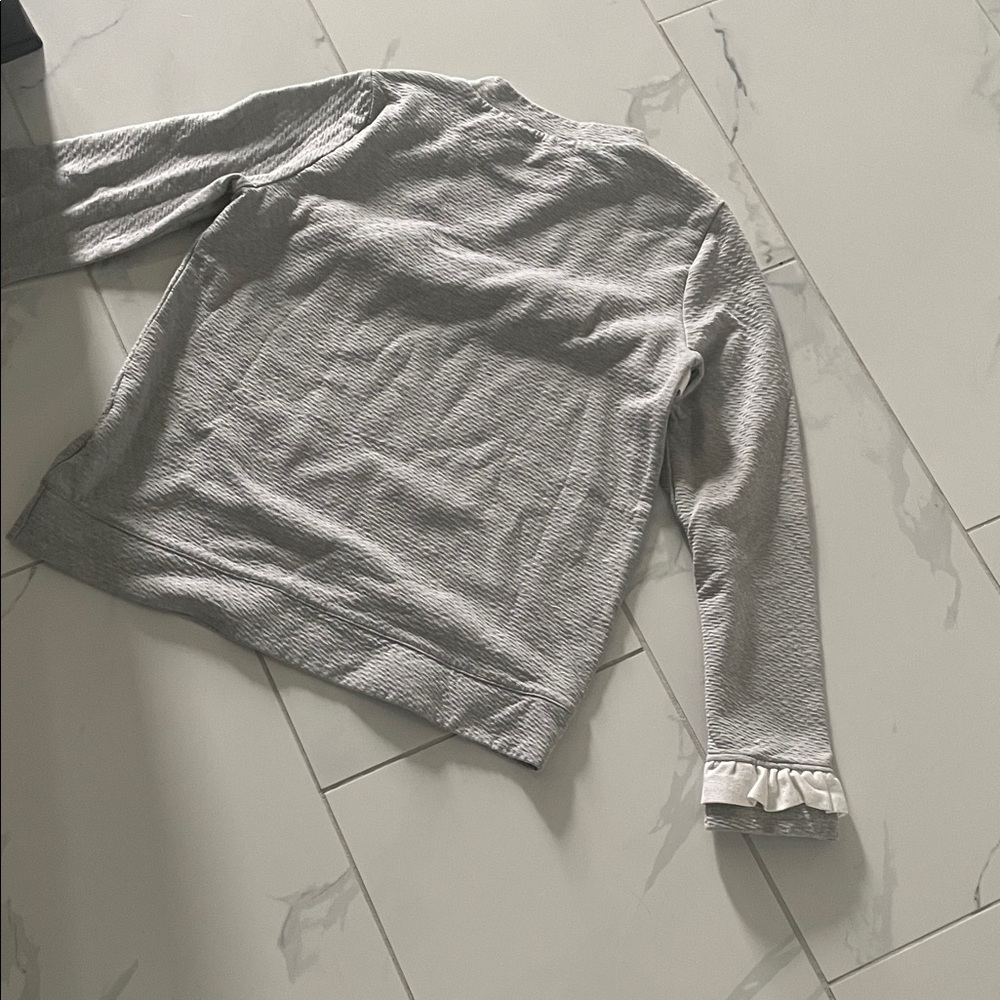 Womens Gray Ruffle-Trim Pullover Sweatshirt - Picture 7 of 7